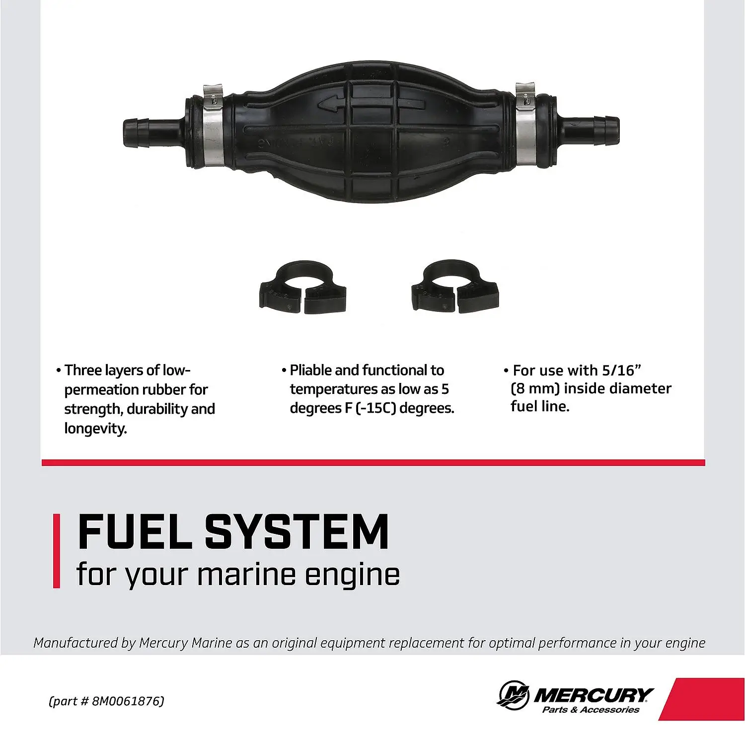 Mercury Primer Bulb 8M0061876 for 5/16-Inch (8mm) Inside Diameter Fuel Lines