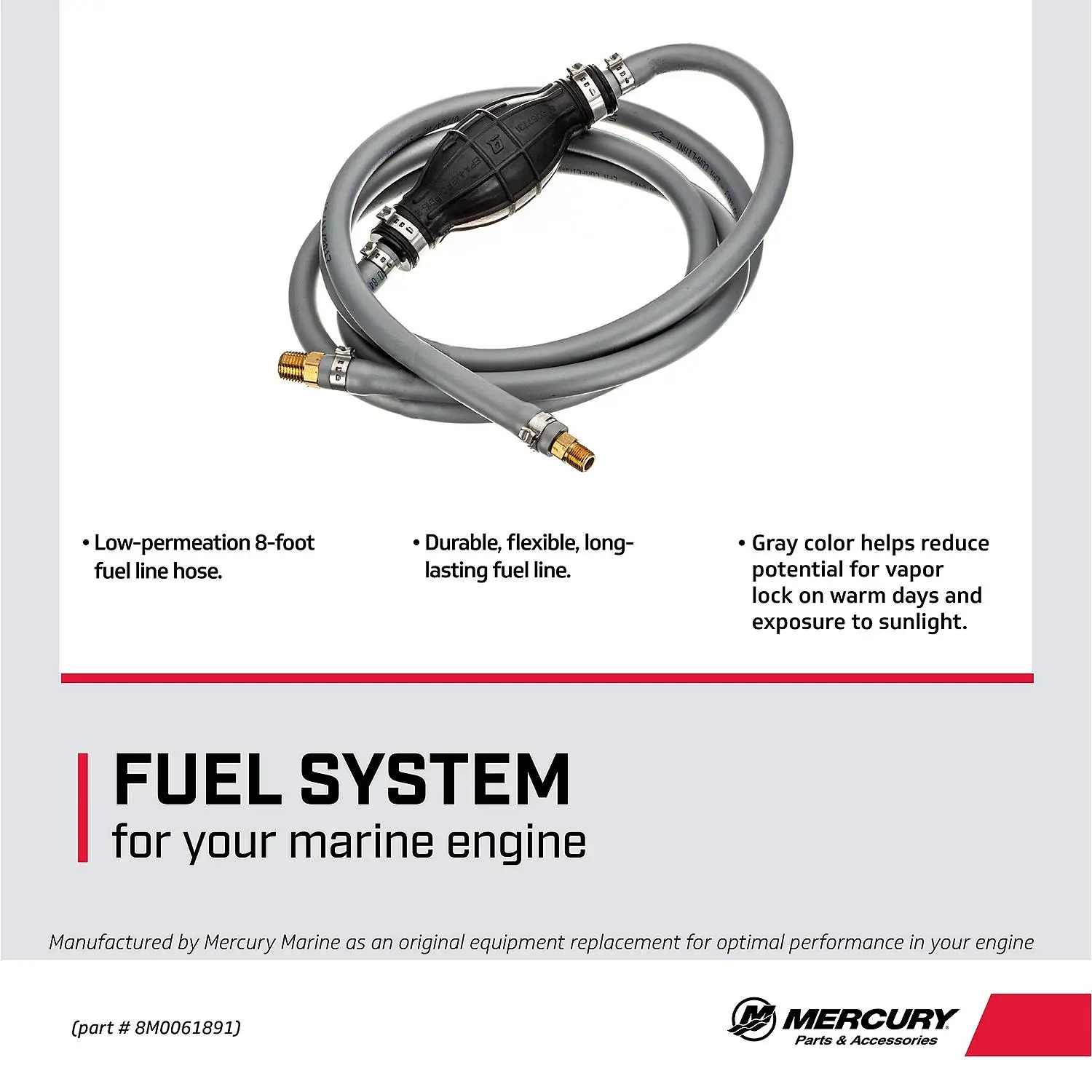 Mercury 5/16 in. (8mm) I.D. Fuel Line Assembly 8M0061891 8 Feet