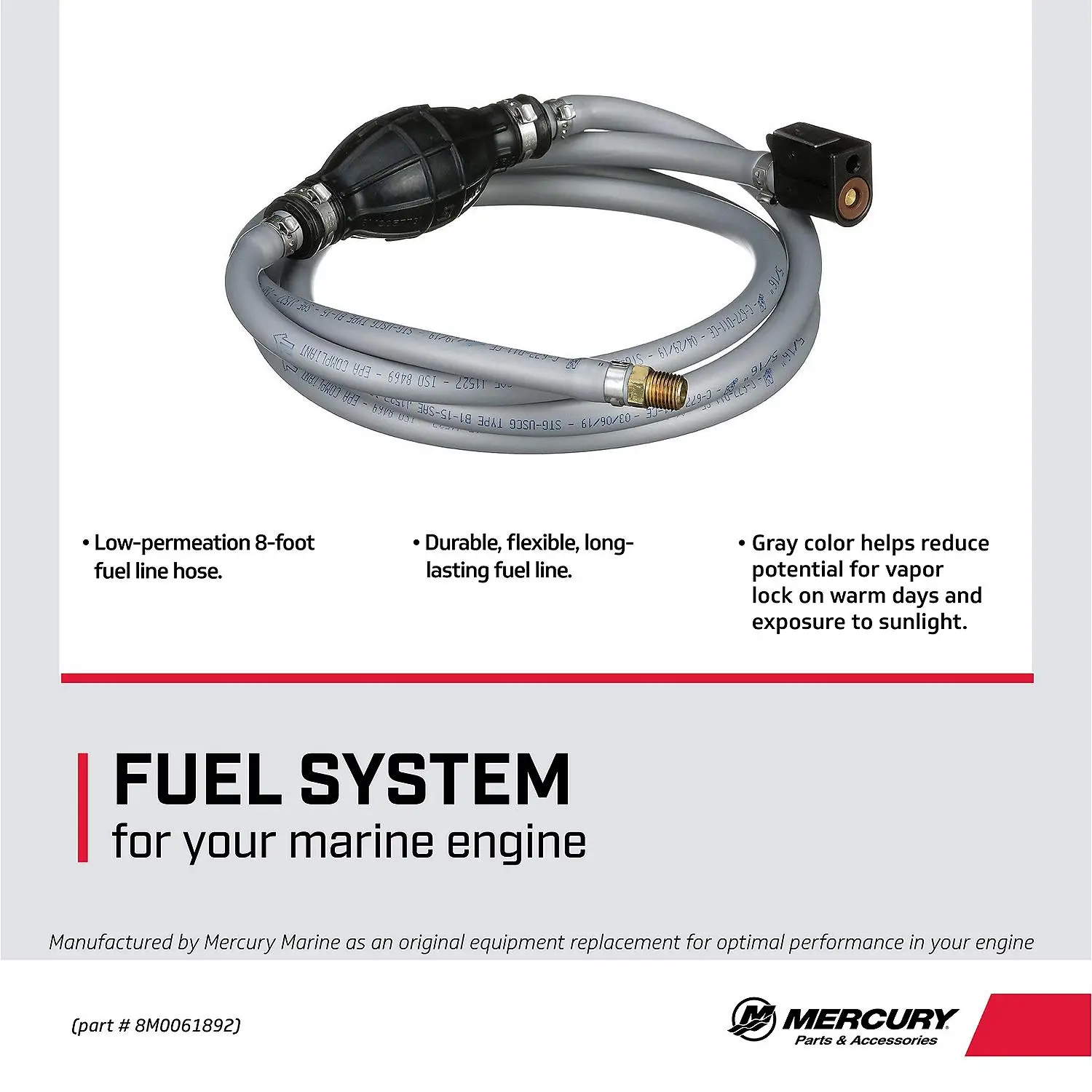 Mercury Fuel Line Assembly 8M0061892 for Select Mercury, Mariner and Force Outboards