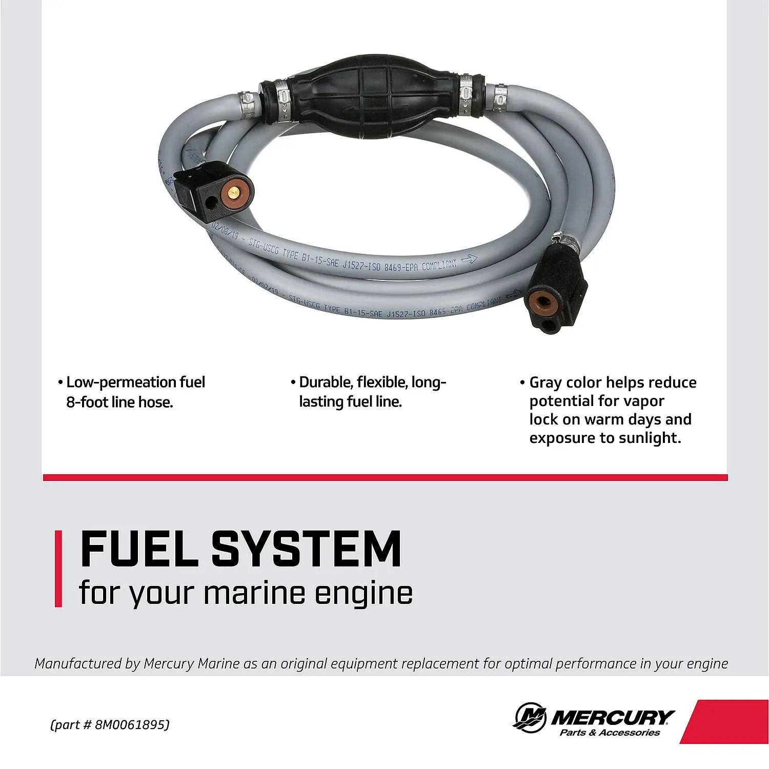 Mercury Fuel Line Assembly 8M0061895 for Select Mercury, Mariner and Force Outboards