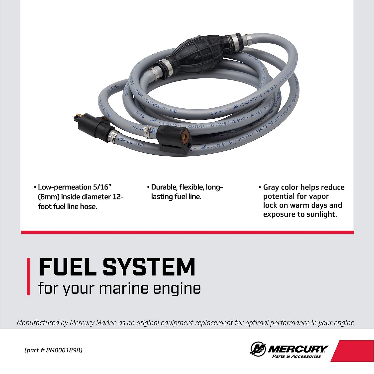 Mercury Fuel Line Assembly 8M0061898 for 2011 Pressurized 6.6-Gallon Fuel Tanks – 12 Feet