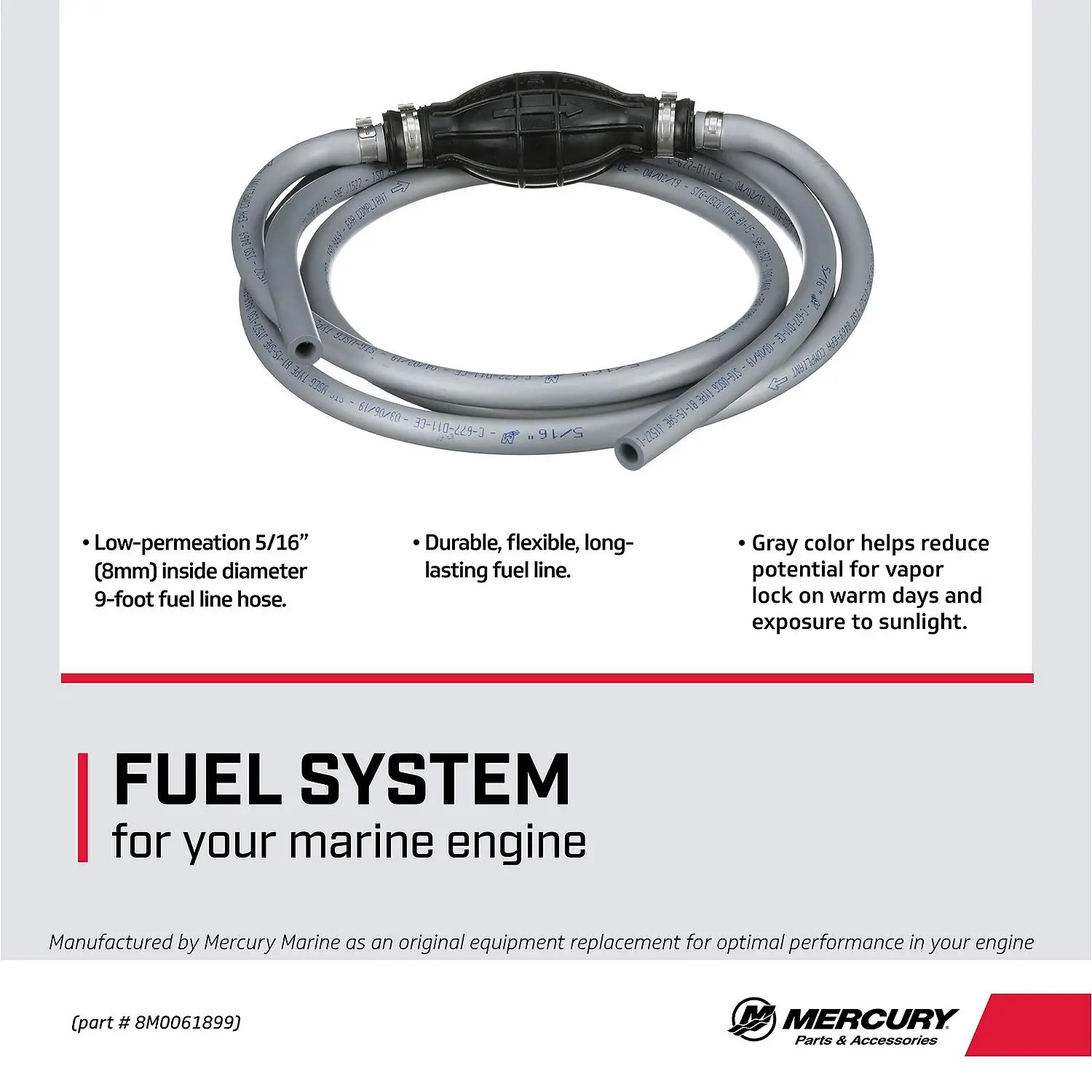 Mercury 5/16 in. (8mm) I.D. Fuel Line Assembly 8M0061899 9 Feet