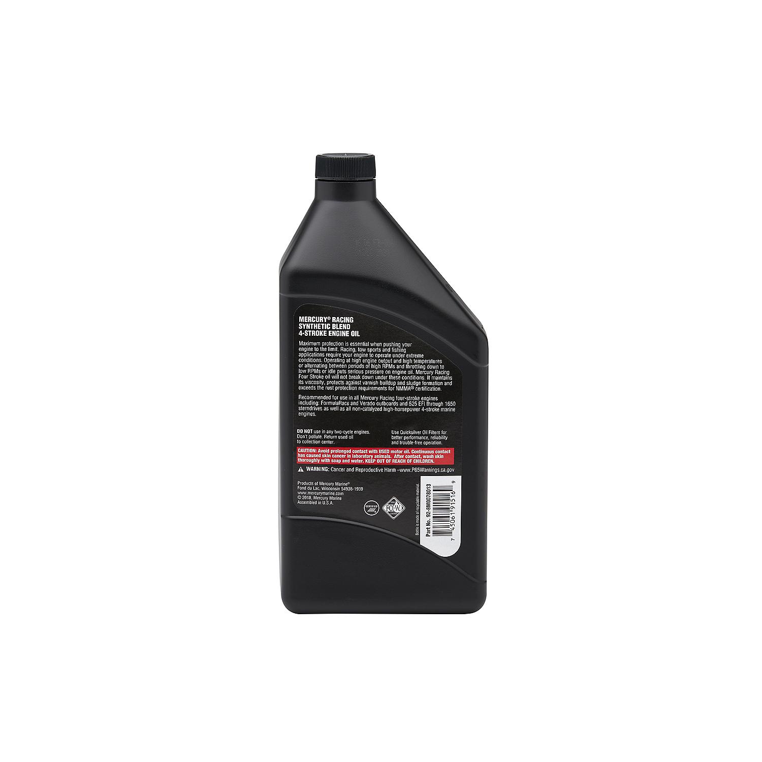 Mercury Racing 8M0078013 SAE 25W-50 Synthetic Blend High Performance 4-Stroke Marine Engine Oil - 1 Quart Bottle - Image 3