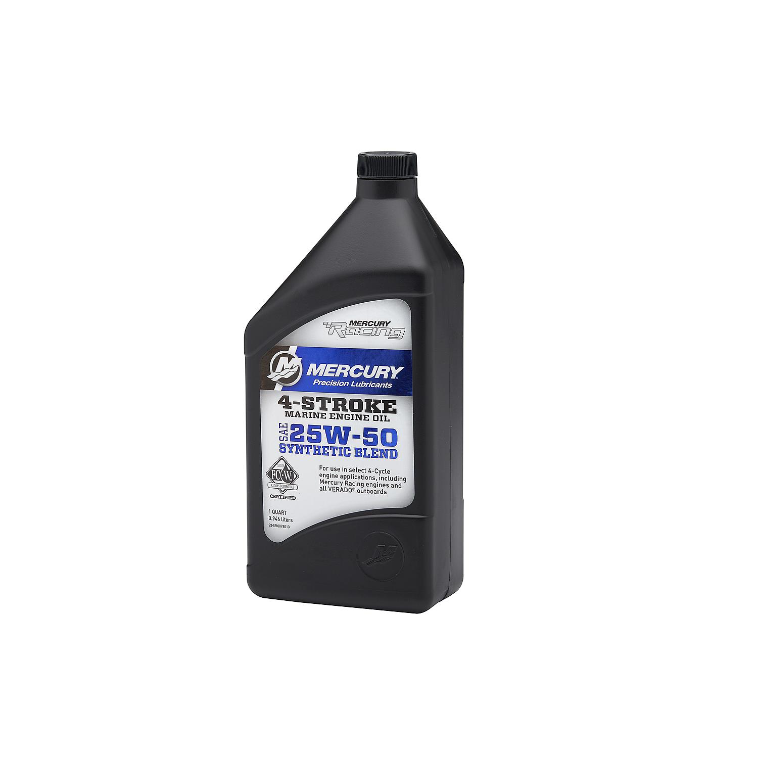 Mercury Racing 8M0078013 SAE 25W-50 Synthetic Blend High Performance 4-Stroke Marine Engine Oil – 1 Quart Bottle