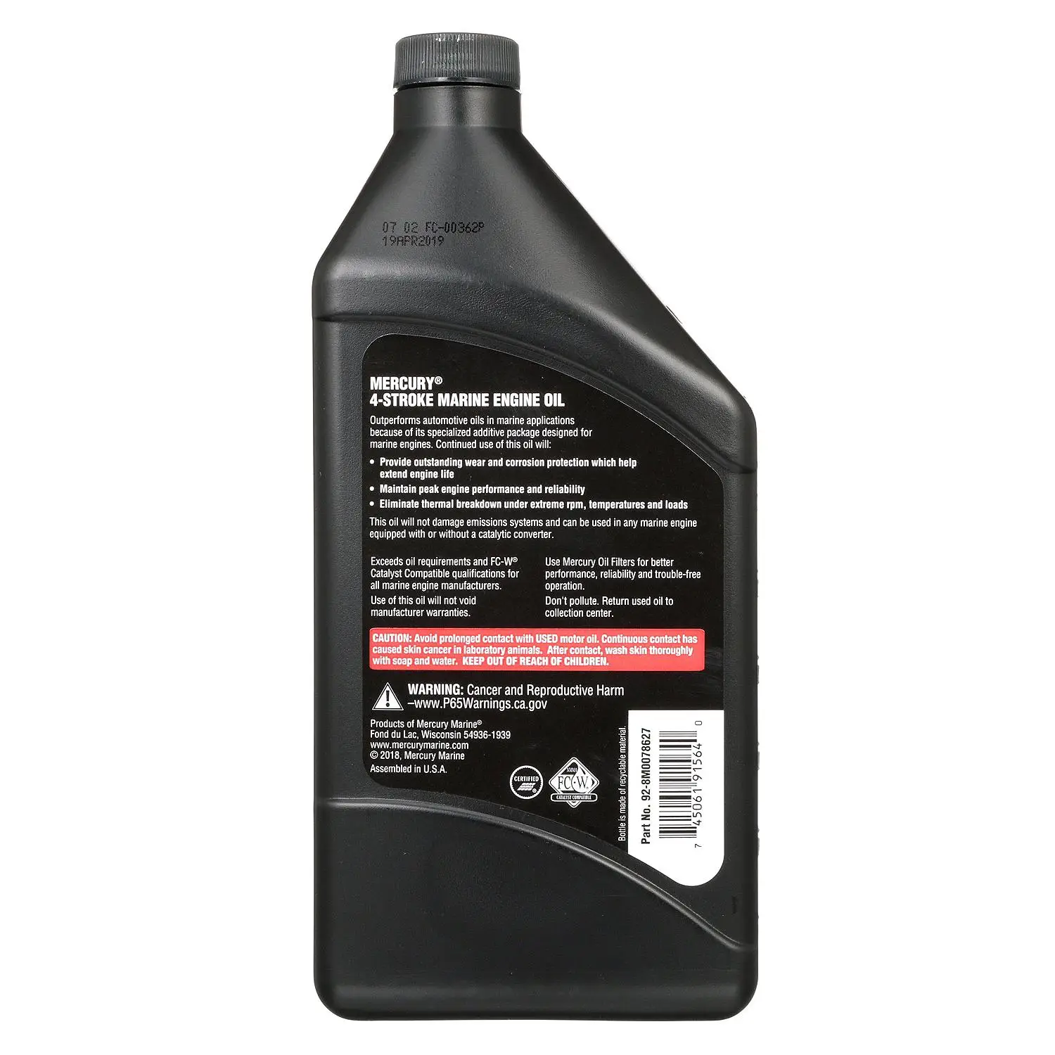 Mercury 8M0078627 SAE 25W-40 4-Stroke Marine Engine Oil - 1 Quart Bottle - Image 3