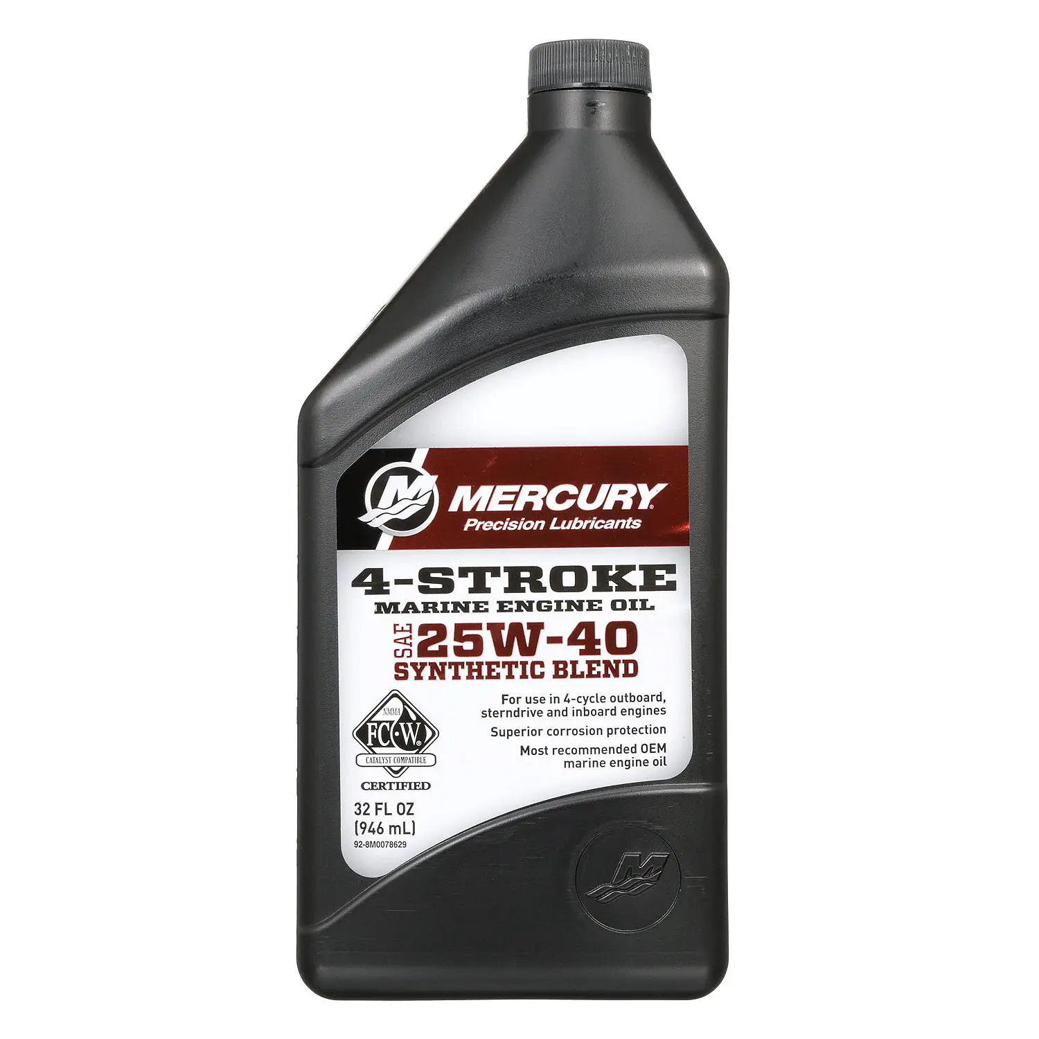Mercury 8M0078629 SAE 25W-40 Synthetic Blend 4-Stroke Marine Engine Oil - 1 Quart Bottle - Image 4