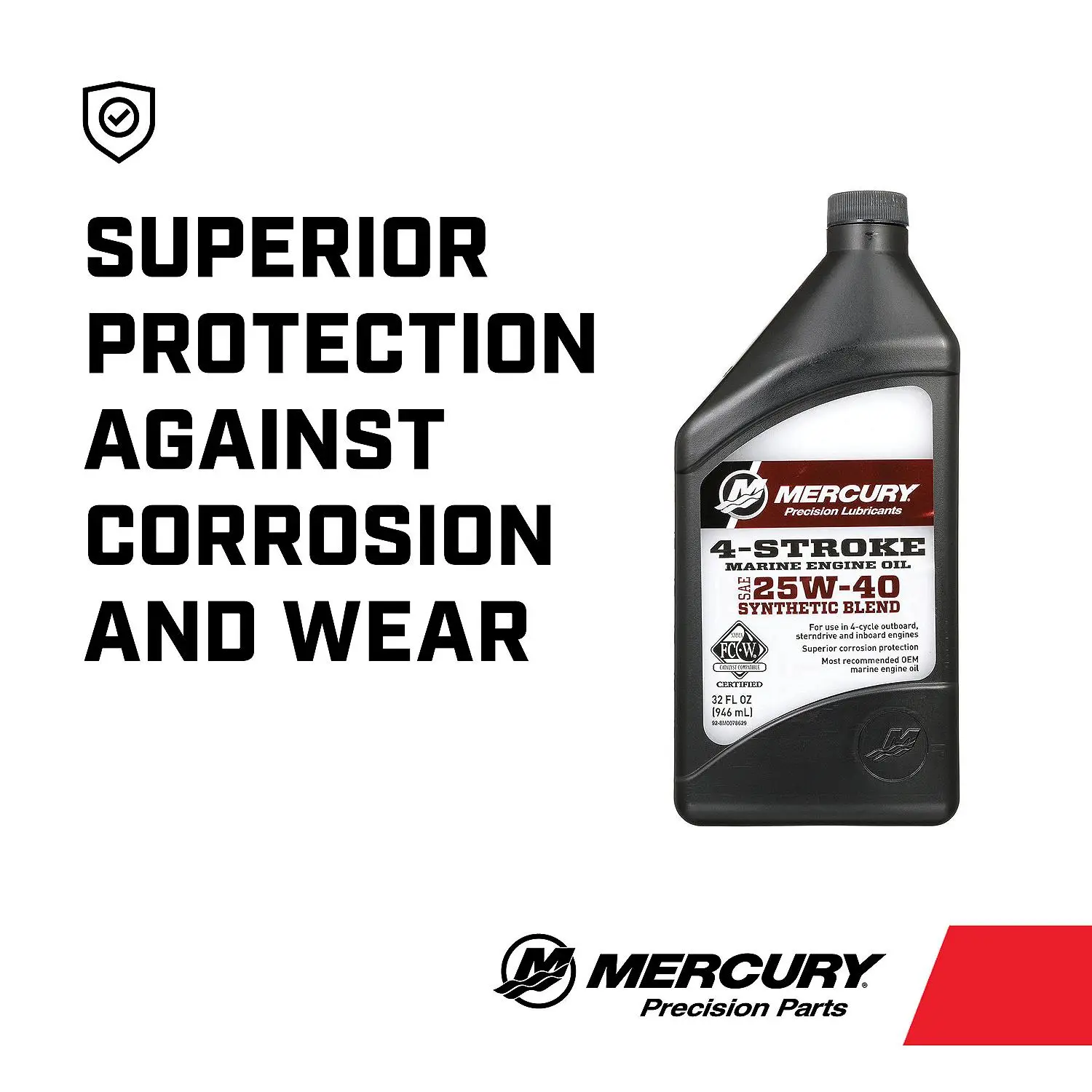 Mercury 8M0078629 SAE 25W-40 Synthetic Blend 4-Stroke Marine Engine Oil - 1 Quart Bottle - Image 7