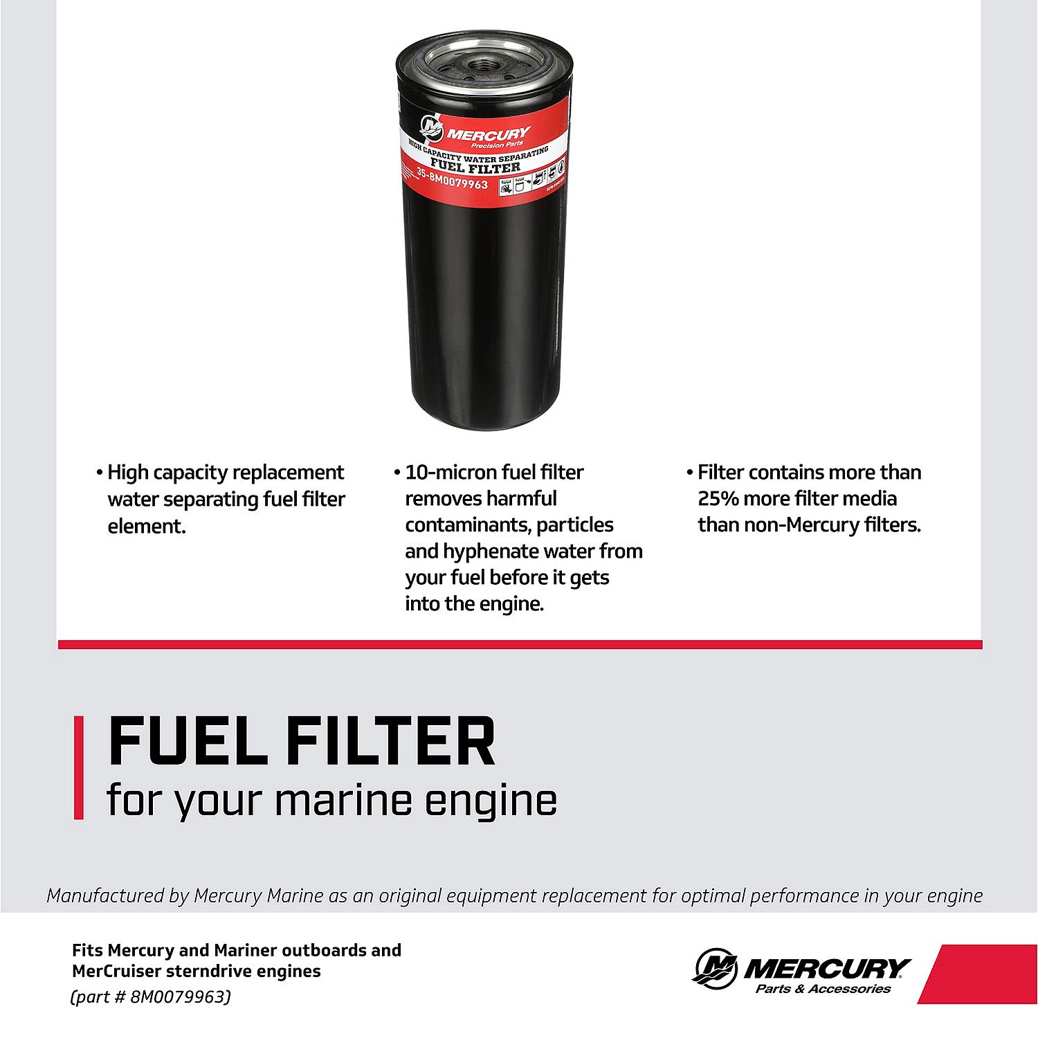 Mercury High-Volume Water Separating Fuel Filter 8M0079963 for Select Outboard, Sterndrive and Inboard Engines
