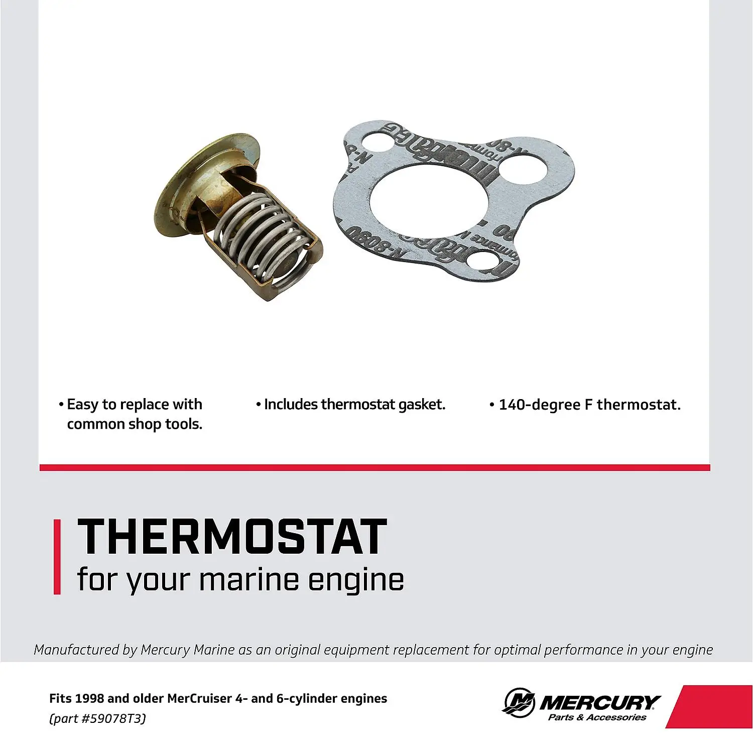 Mercury Thermostat 59078T3 for Older MerCruiser Inline 4- and 6-Cylinder Engines Made by General Motors