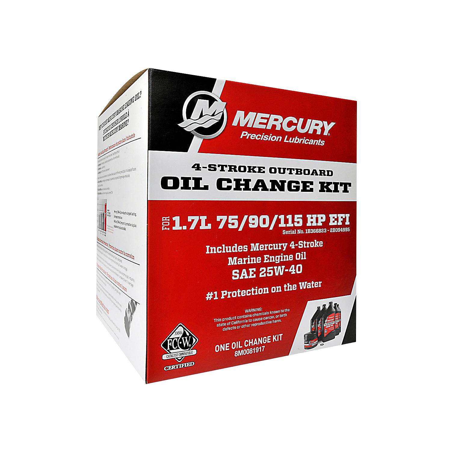 Mercury 8M0081917 SAE 25W-40 4-Stroke Outboard Oil Change Kit for Mercury 1.7L 75/90/115hp EFI Outboards - Image 3