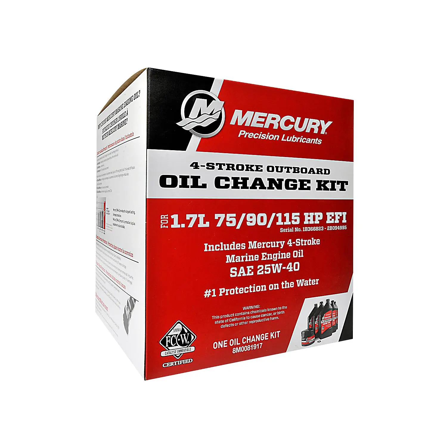 Mercury 8M0081917 SAE 25W-40 4-Stroke Outboard Oil Change Kit for Mercury 1.7L 75/90/115hp EFI Outboards - Image 3