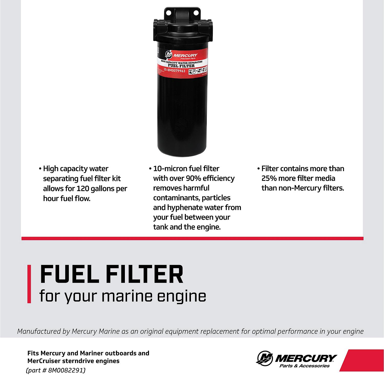Mercury High-Capacity Water Separating Fuel Filter Kit 8M0082291 for Outboard, Sterndrive and Inboard Engines