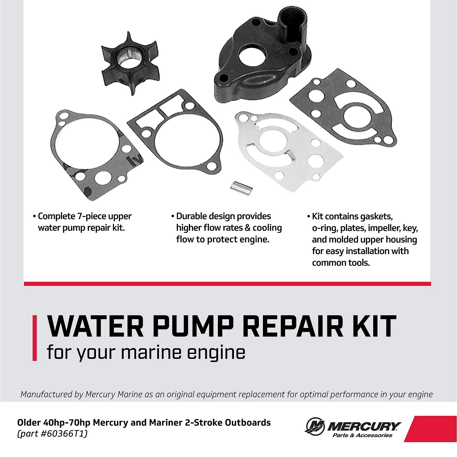 Mercury Water Pump Repair Kit 60366T1 for Older Mercury and Mariner 40-70hp TwoStroke Outboards