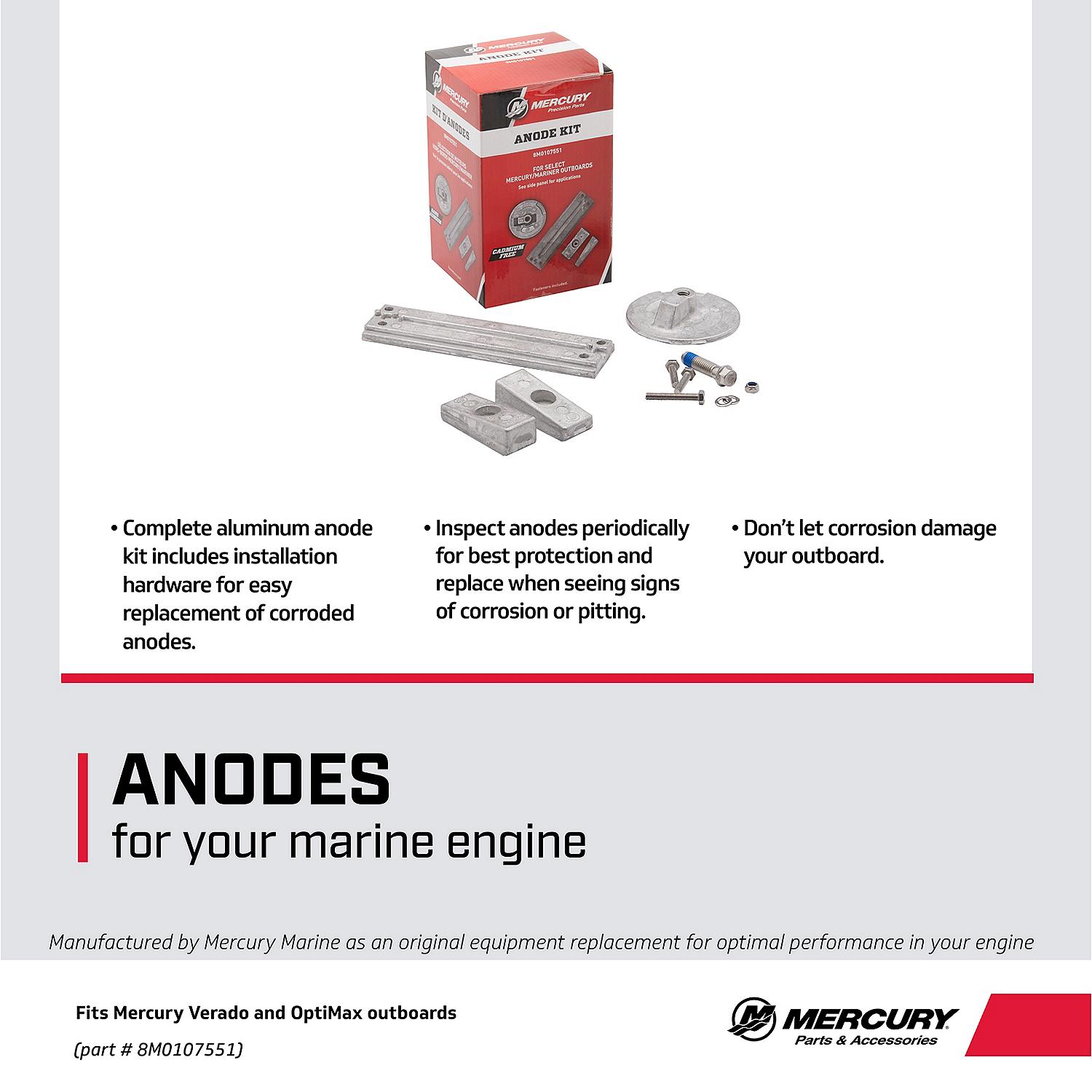 Mercury Aluminum Anode Kit 8M0107551 for Select Mercury Verado and OptiMax Outboards - Image 4