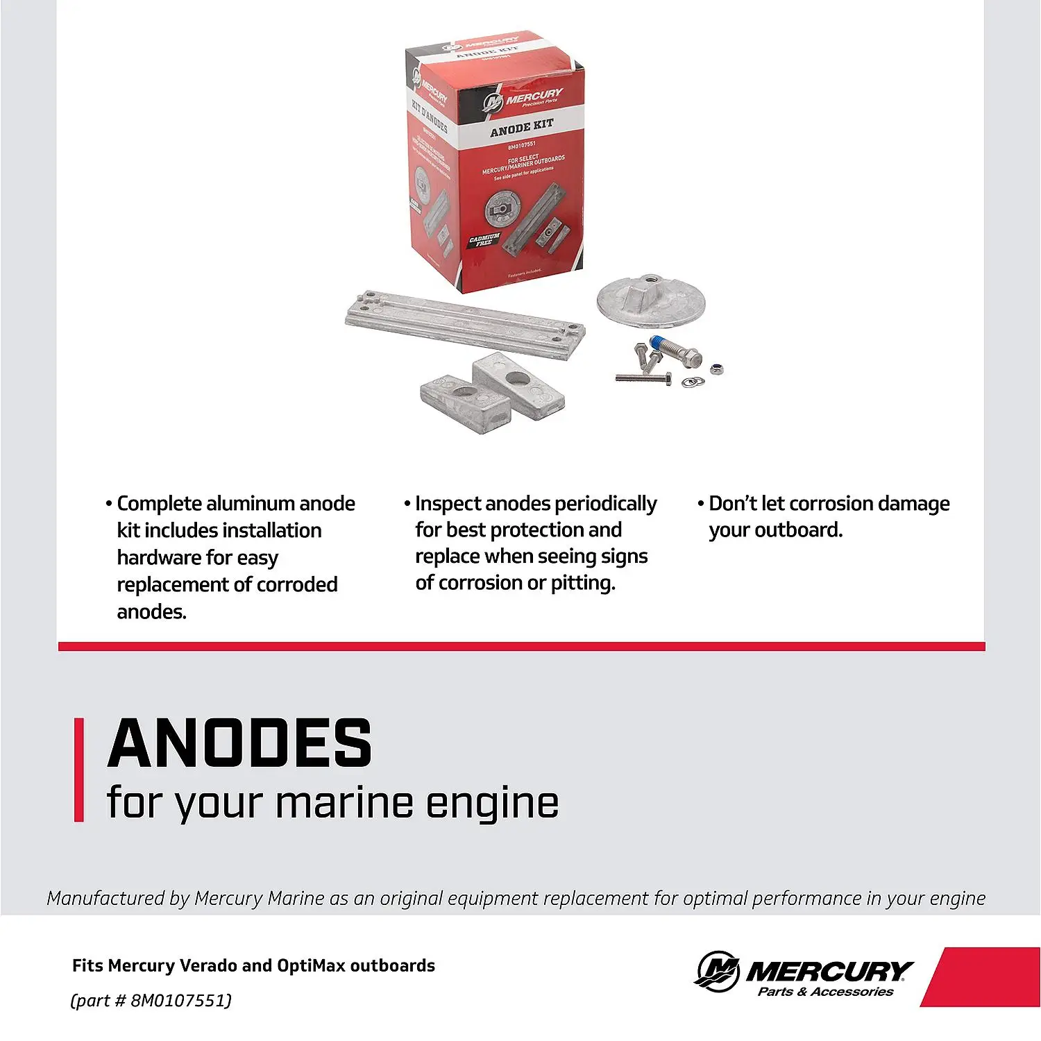 Mercury Aluminum Anode Kit 8M0107551 for Select Mercury Verado and OptiMax Outboards - Image 4