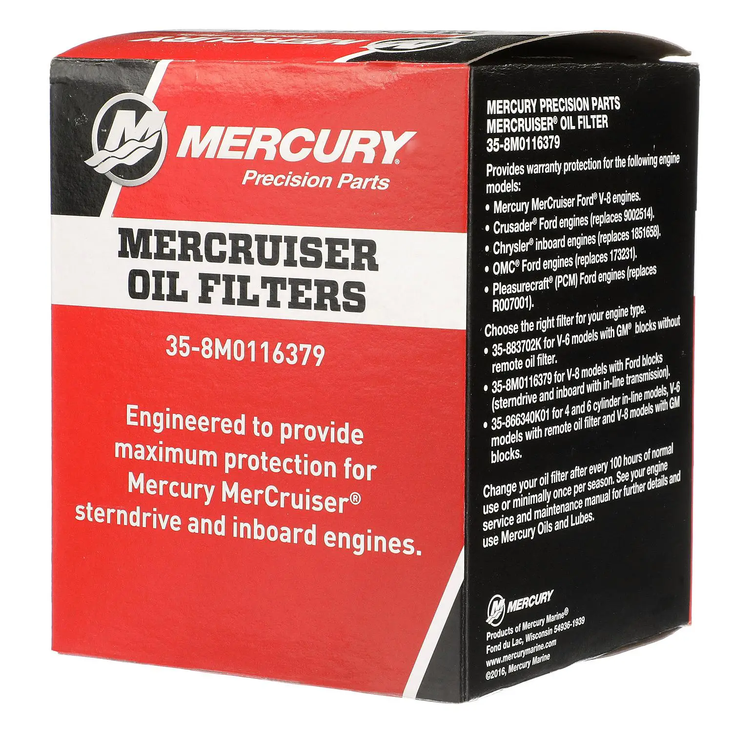 Mercury Oil Filter 8M0116379 for MerCruiser Sterndrive and Inboard Engines by Ford - Image 2
