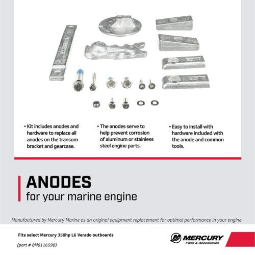 Mercury Aluminum Anode Kit 8M0116590 for Mercury L6 350-400hp Verado Outboards