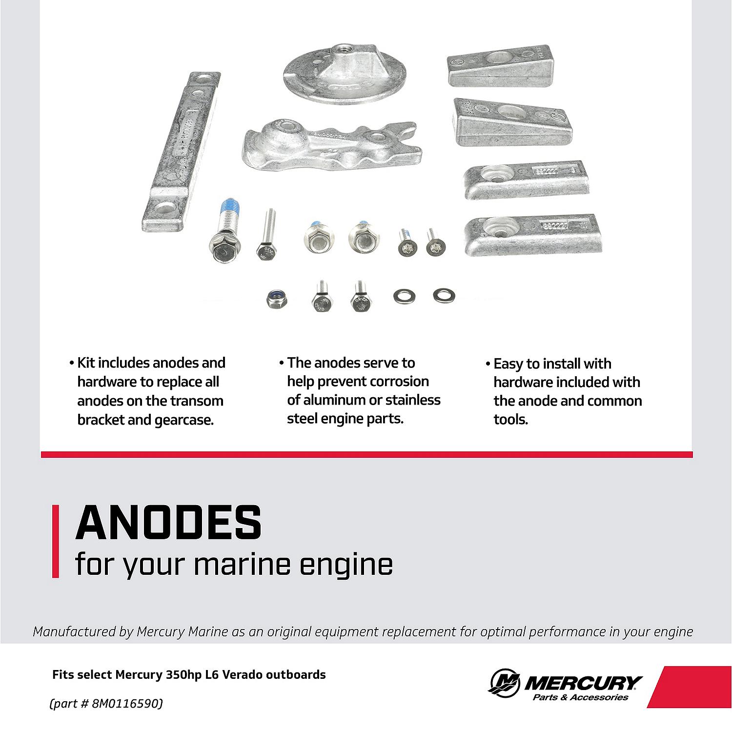Mercury Aluminum Anode Kit 8M0116590 for Mercury L6 350-400hp Verado Outboards
