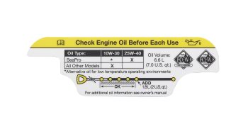 Mercury Check Oil Decal 8M0142570 for Mercury and Mercury Racing V6 and V8 Outboards