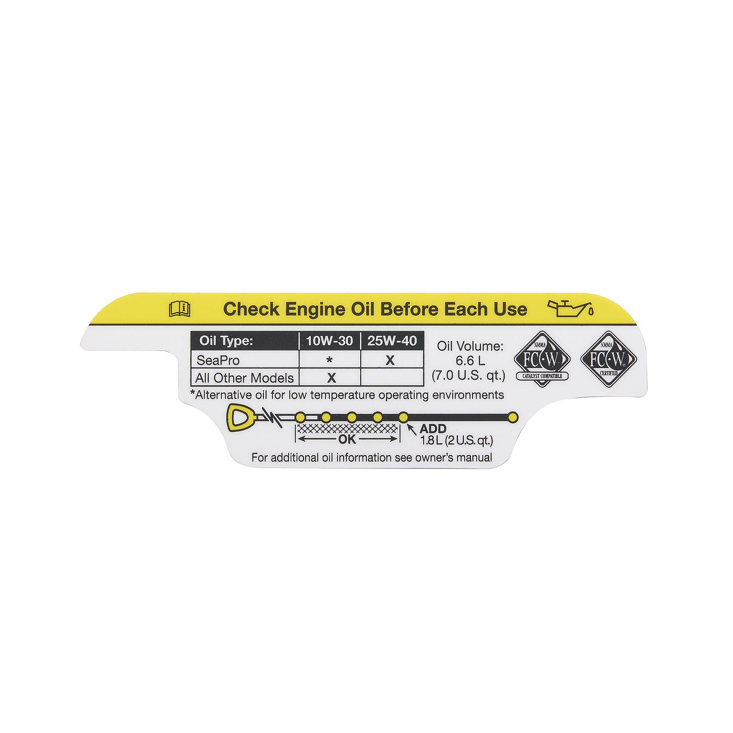 Mercury Check Oil Decal 8M0142570 for Mercury and Mercury Racing V6 and V8 Outboards