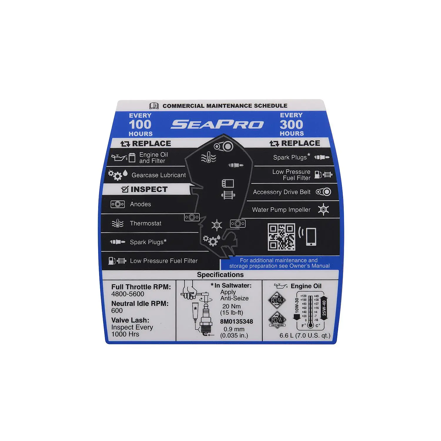 Mercury Maintenance Decal 8M0148537 for 4.6L V8 225-300hp SeaPro Outboards