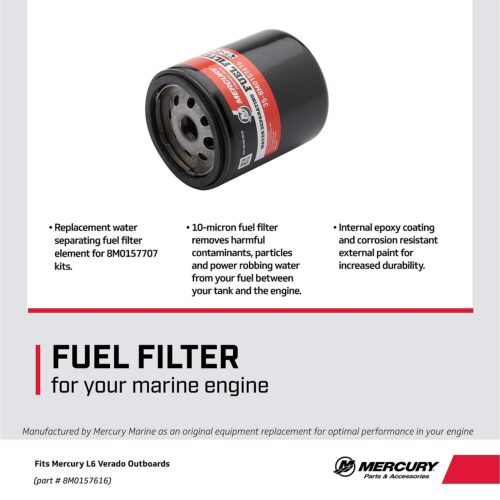 Mercury Water Separating Fuel Filter 8M0157616 for Select L6 and 5.7L V10 300-400hp Verado Outboards
