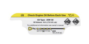 Mercury Check Oil Decal 8M0159598 for Mercury Racing 4.6L V8 450R Outboards