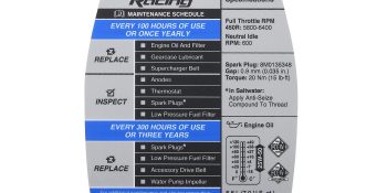 Mercury Maintenance Schedule Decal 8M0159602 for Mercury Racing 4.6L V8 450R Outboards