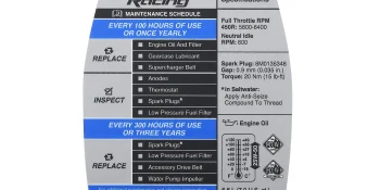 Mercury Maintenance Schedule Decal 8M0159602 for Mercury Racing 4.6L V8 450R Outboards