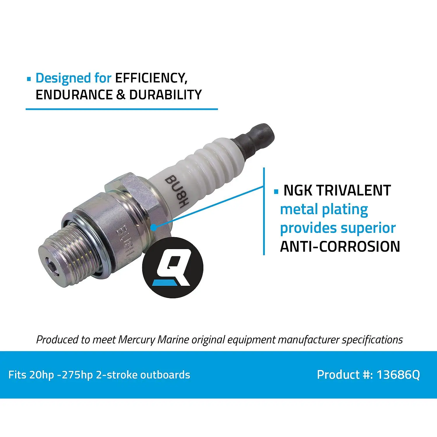 Quicksilver 13686Q NGK BU8H Semi-Surface Discharge Design Spark Plug, 1-Pack - Image 4