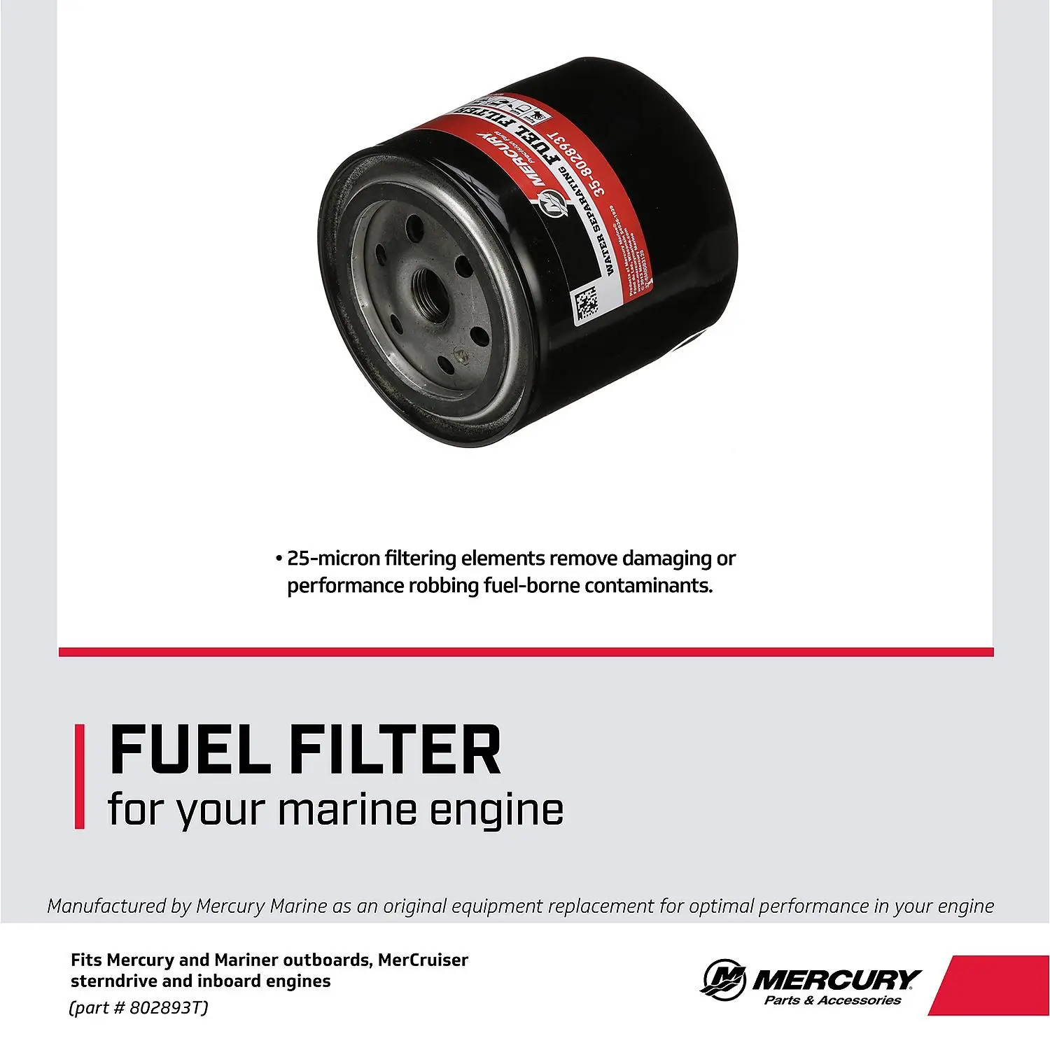 Mercury Water Separating Fuel Filter 802893T for Remote Mount Filter Systems