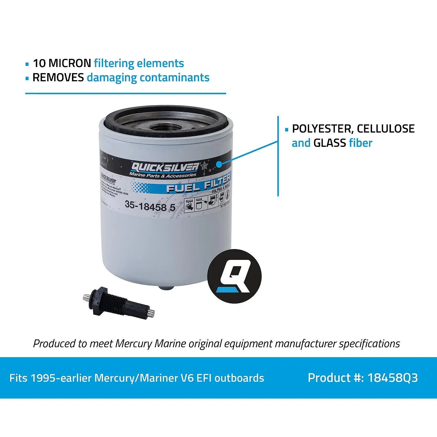 Quicksilver 18458Q3 Water Separating Fuel Filter Kit w/ Black Water Warning Sensor - Image 5