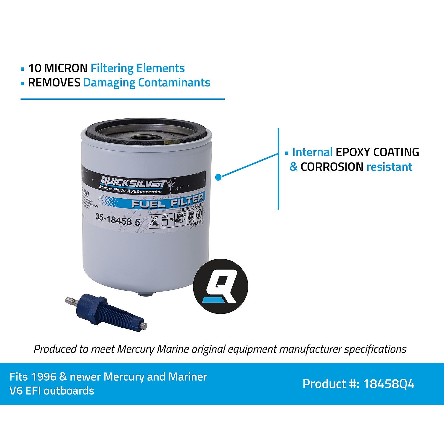 Quicksilver 18458Q4 Water Separating Fuel Filter Kit w/ Blue Water Warning Sensor For Mercury Outboards