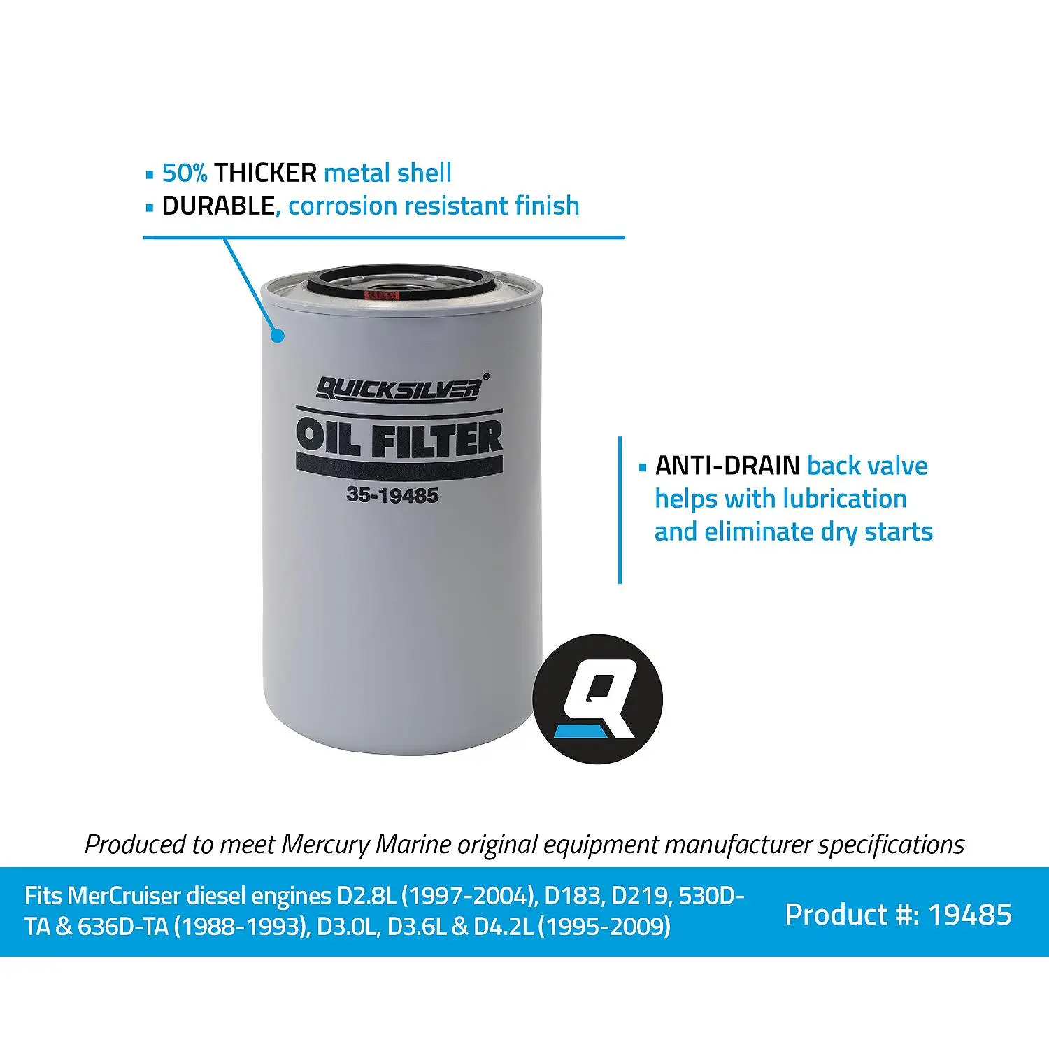 Quicksilver 19485 Oil Filter for MerCruiser Diesel Engines - Image 2
