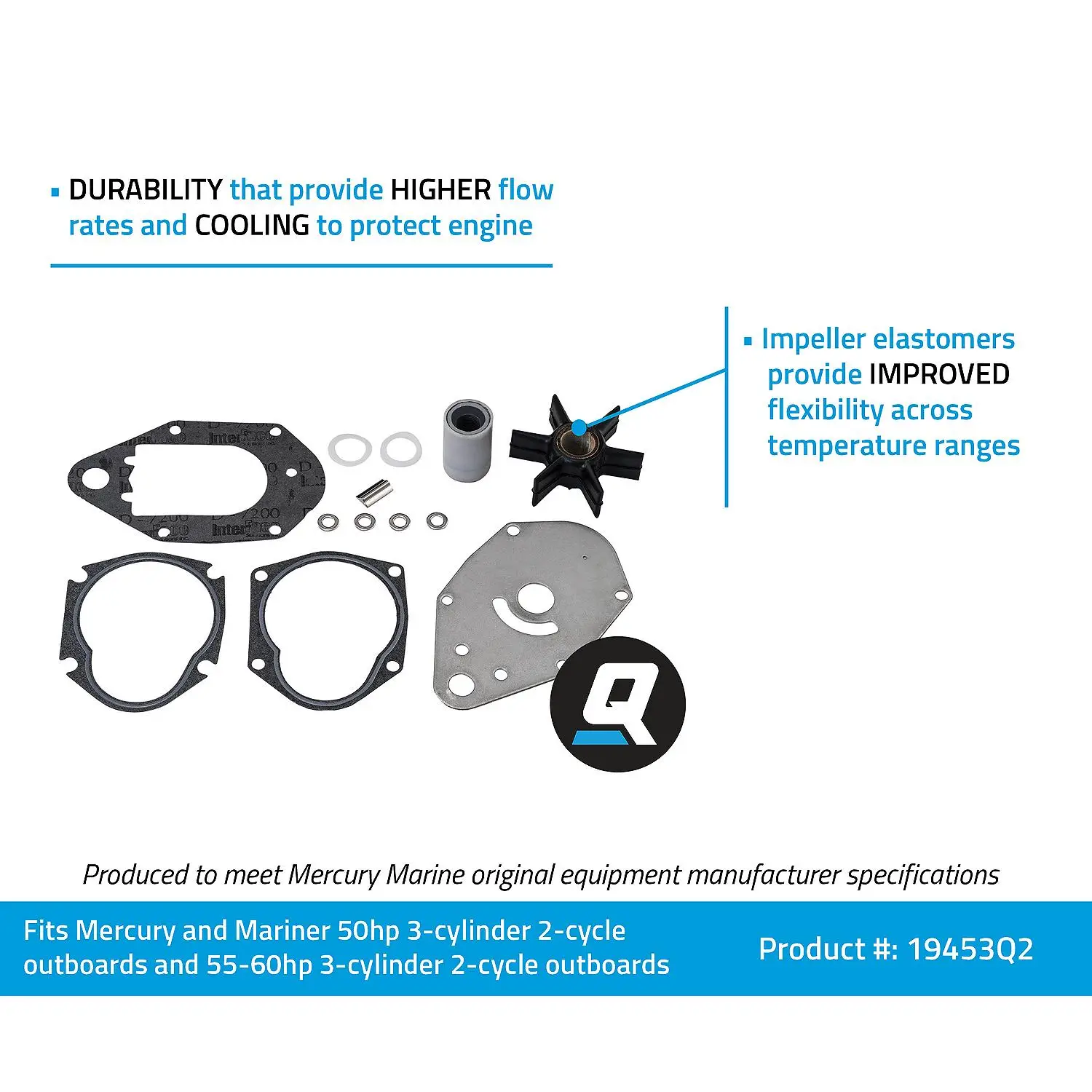 Quicksilver 19453Q2 Water Pump Impeller Repair Kit for Select Mercury and Mariner Outboards - Image 4