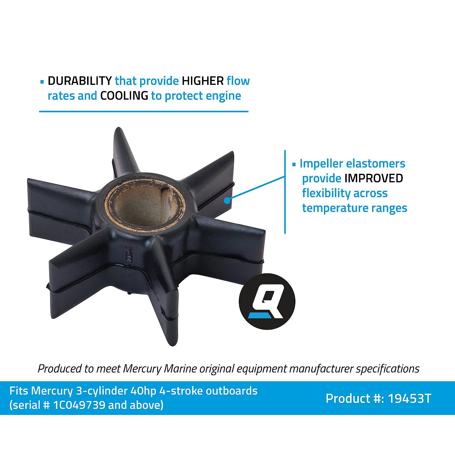 Quicksilver 19453T Water Pump Impeller for Mercury 3-Cylinder 40hp 4-Stroke Outboards