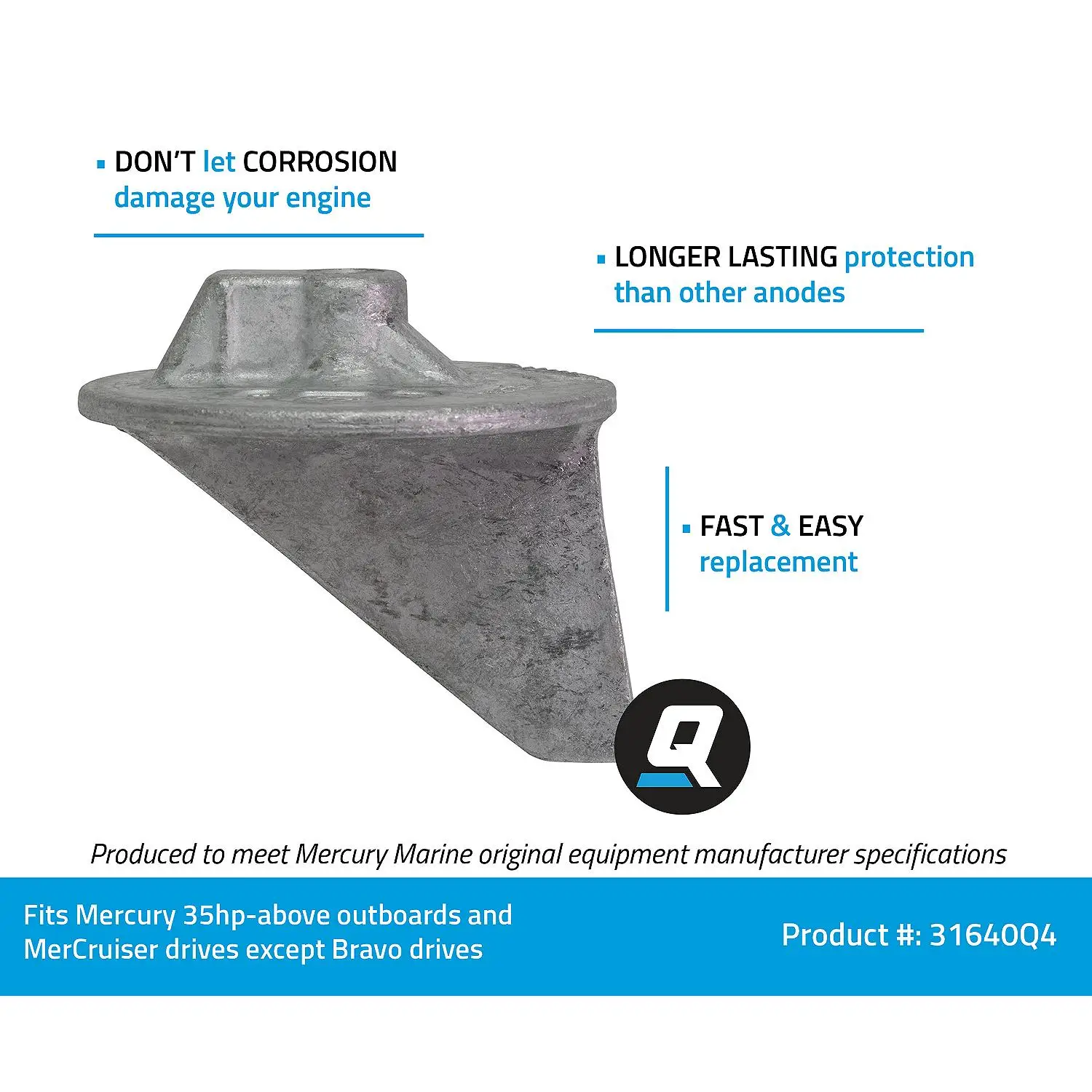 Quicksilver 31640Q4 Aluminum Trim Tab Anode for Mercury or Mariner Outboards and MerCruiser Sterndrives, Unspecified - Image 3
