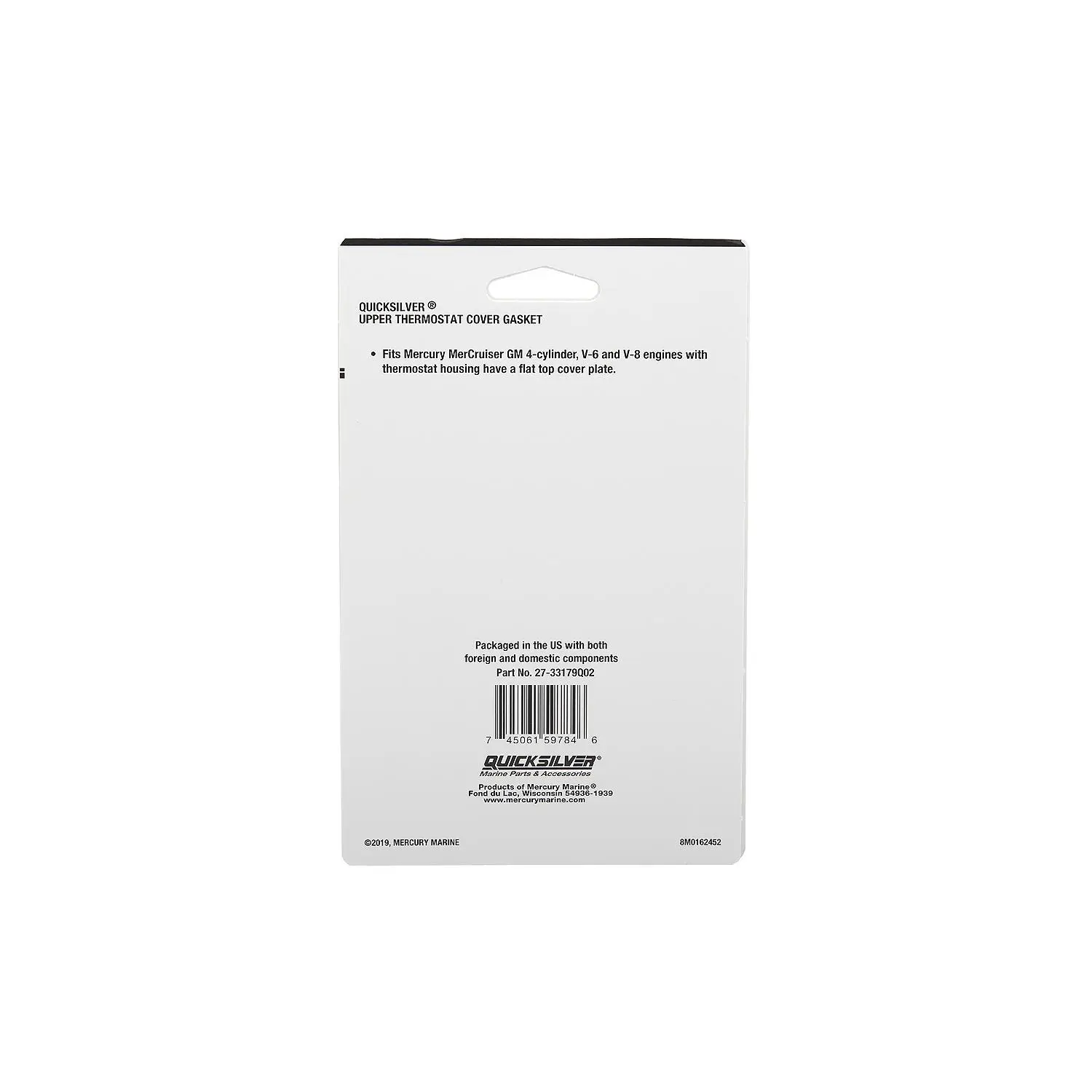 Quicksilver 33179Q02 Thermostat Gasket, MerCruiser, V6 & V8 w/ Flat Cover Plate