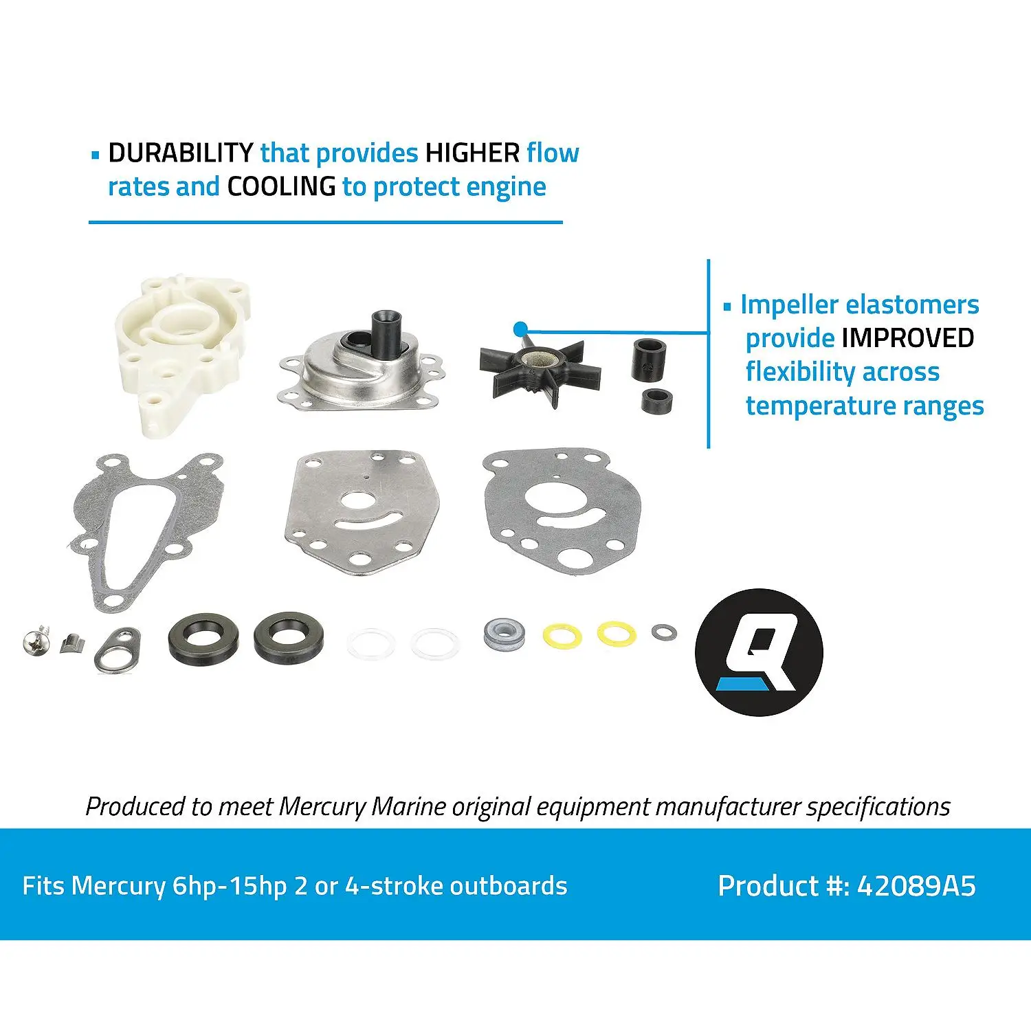 Quicksilver 42089A5 Water Pump Repair Kit for Mercury or Mariner 6-15hp 2-Stroke & 4-Stroke Outboards - Image 5