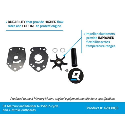 Quicksilver 42038Q3 Water Pump Impeller Repair Kit for Select Mercury 6-15hp Outboards