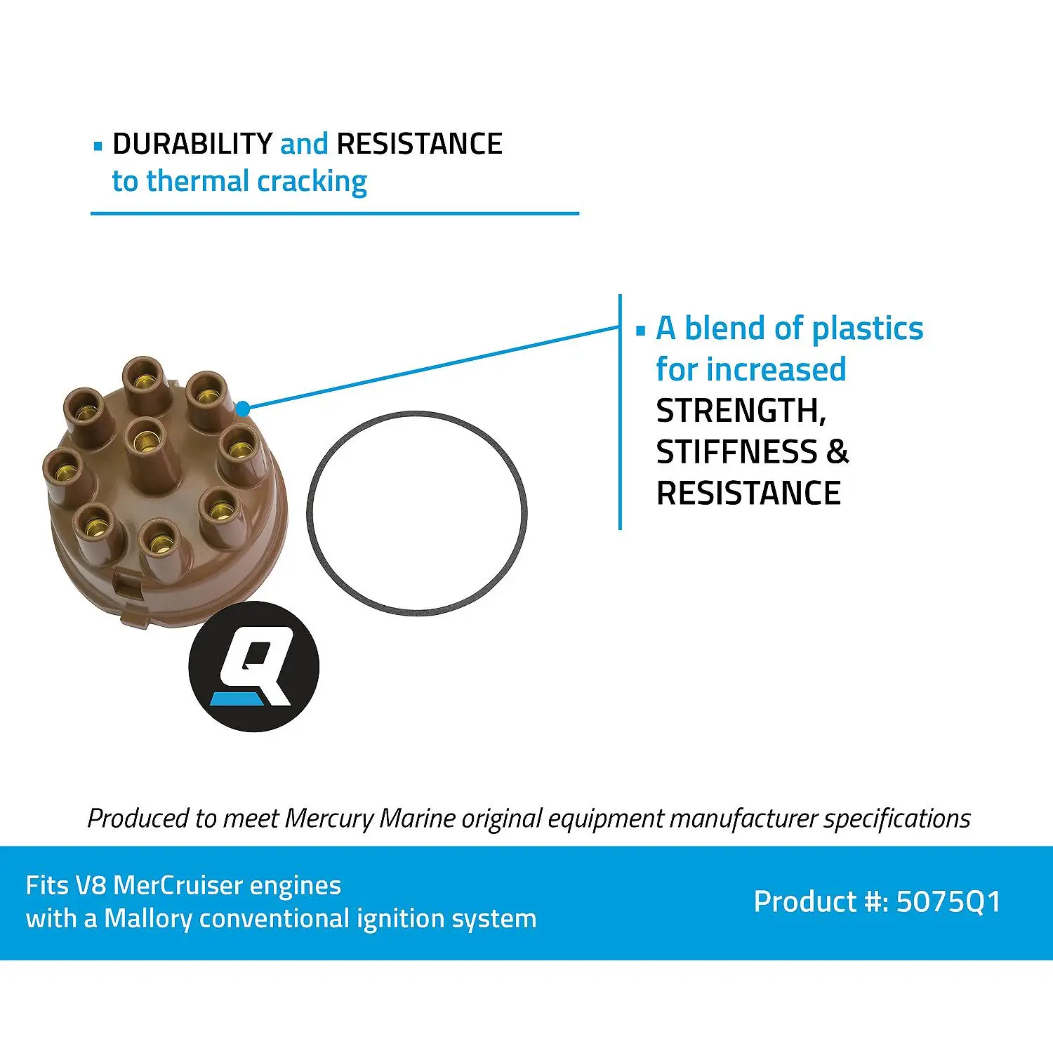 Quicksilver 5075Q1 Distributor Cap for Marinized V8 Engines by Ford w/ Mallory Conventional Ignition Systems - Image 4