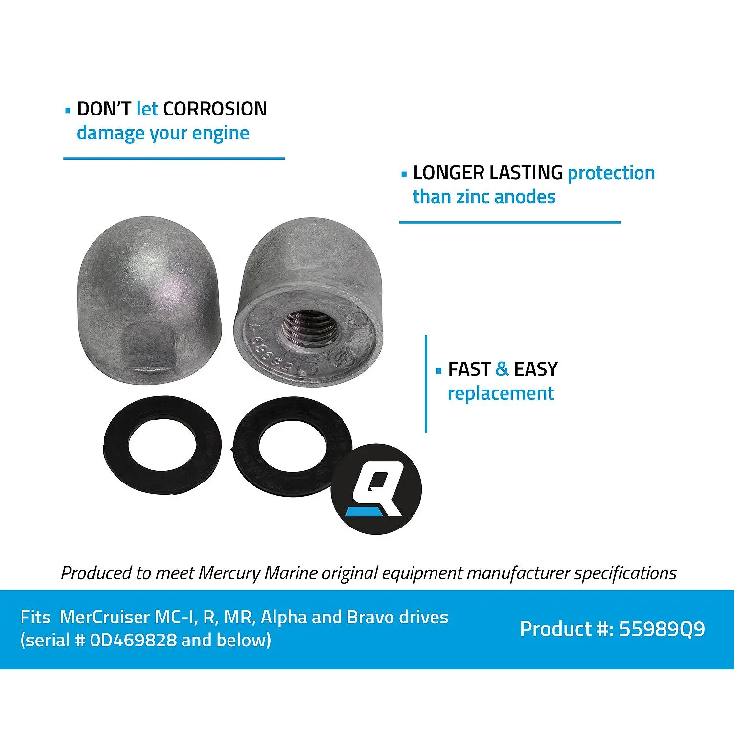 Quicksilver 55989Q9 Aluminum Anodes for MerCruiser Transom Plate Nuts - Image 3