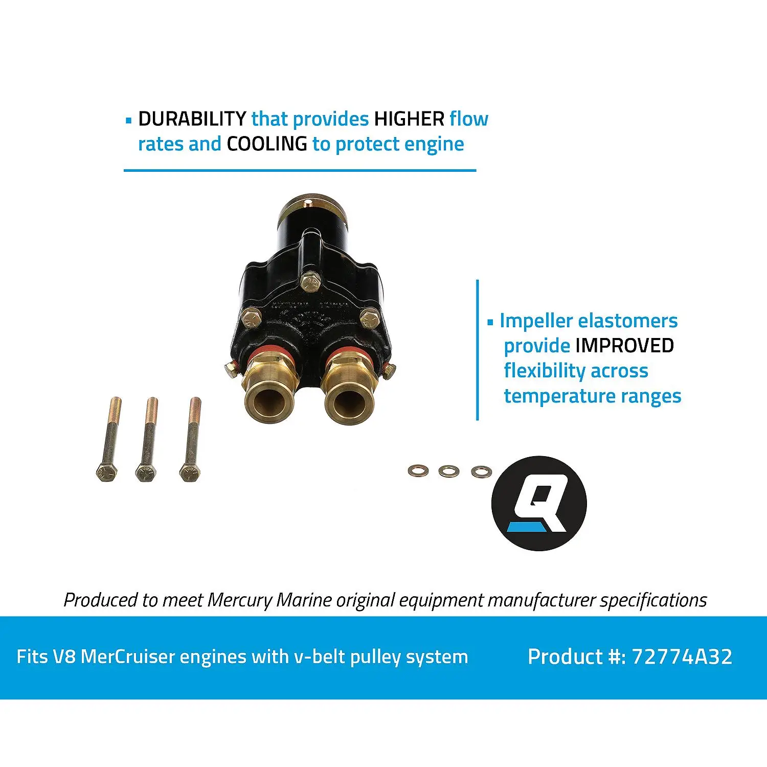 Quicksilver 72774A32 Brass Sea Water Pump Housing for Mercury V8 MerCruiser Engines w/ V-Belt Pulley System for Engine Accessories - Image 5