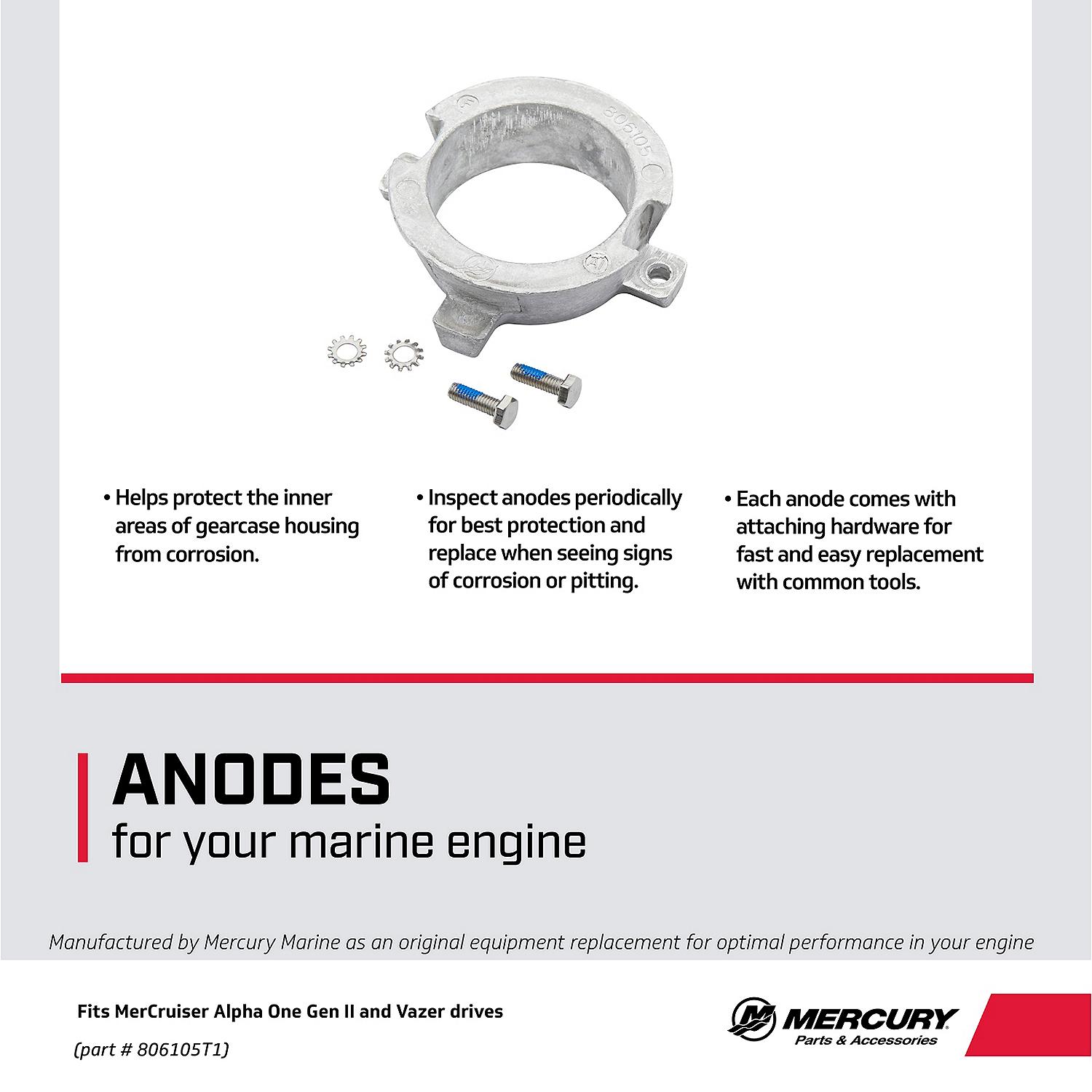 Mercury Aluminum Bearing Carrier Anode 806105T1 for MerCruiser Alpha One Gen II and Vazer Drives