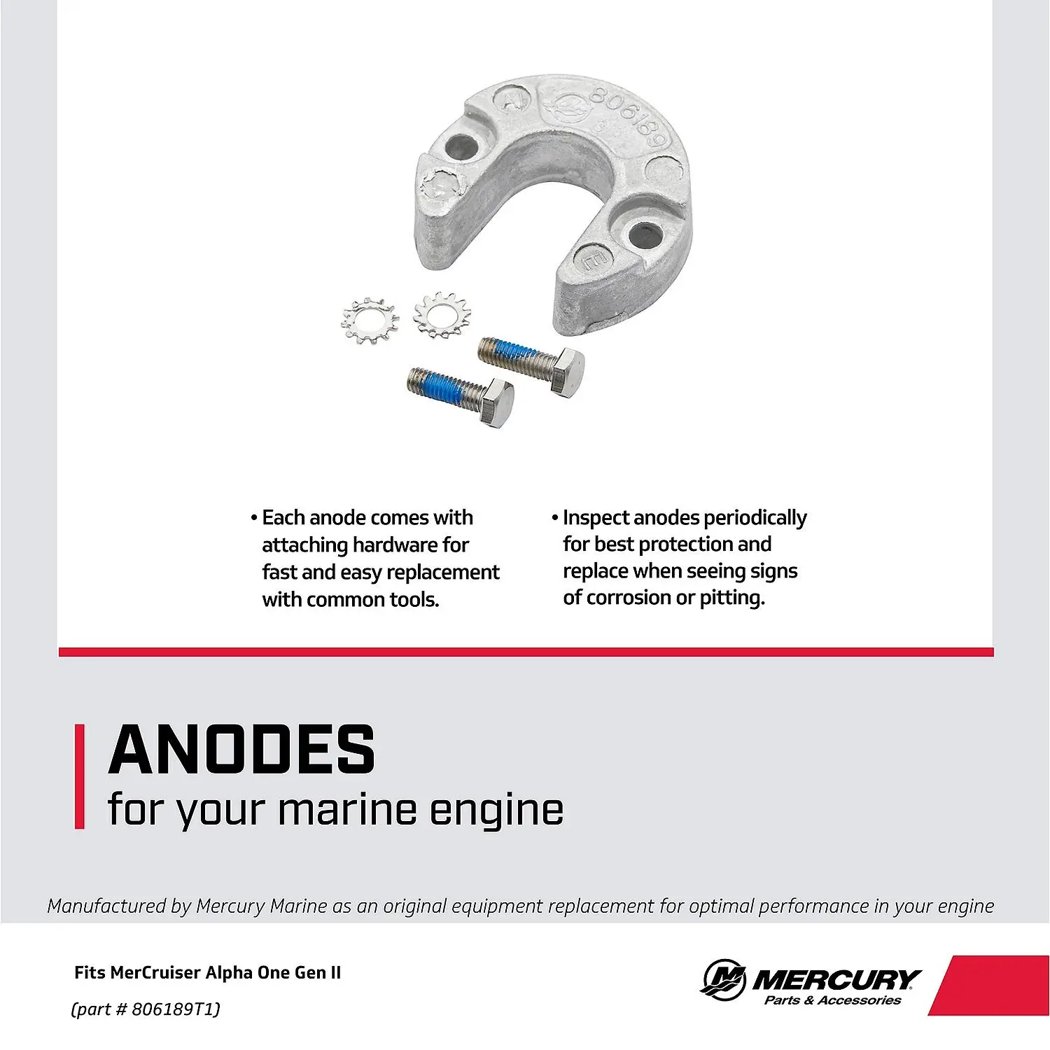 Mercury Aluminum Anode 806189T1 for MerCruiser Alpha One Gen II Drives - Image 4