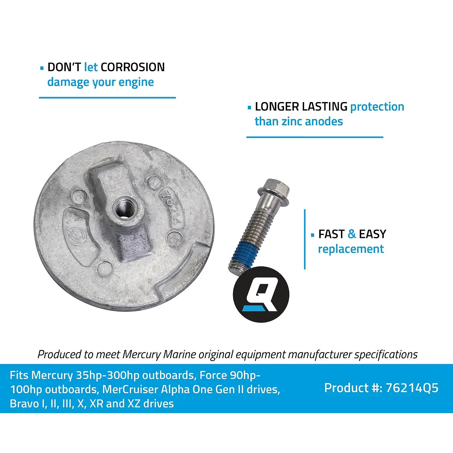 Quicksilver 76214Q5 Aluminum Anode Plate for Mercury Mariner Force and MerCruiser Anti-Ventilation Plate - Image 3