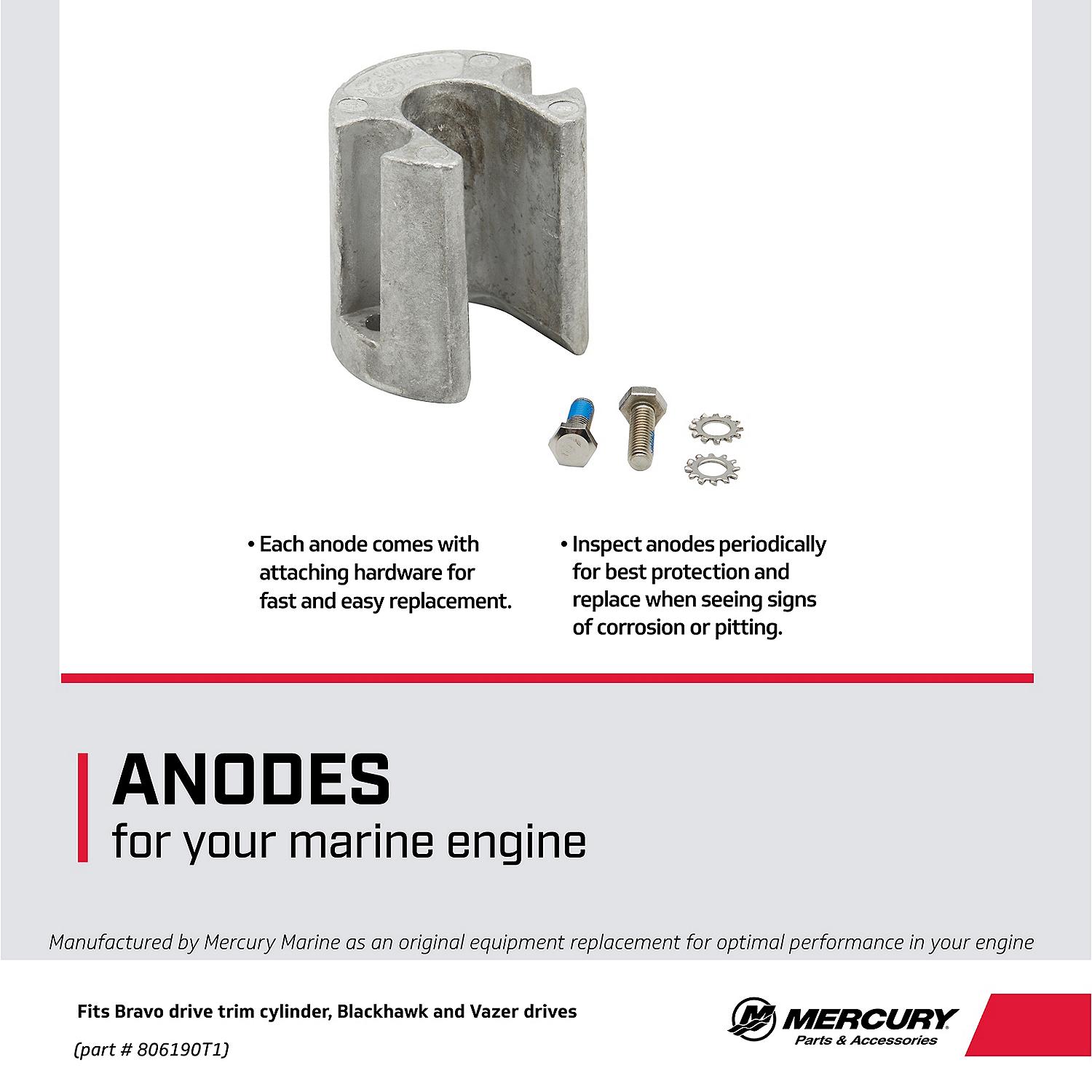 Mercury Aluminum Anode 806190T1 for Bravo, Blackhawk and Vazer Drives