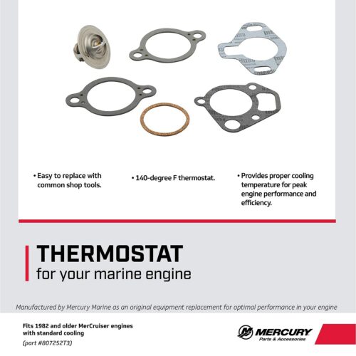 Mercury Thermostat Kit 807252T3 for Select MerCruiser Engines Made by Ford and GM – 1982 and Older V8 Engines, 1996 and Older High-Performance Engines