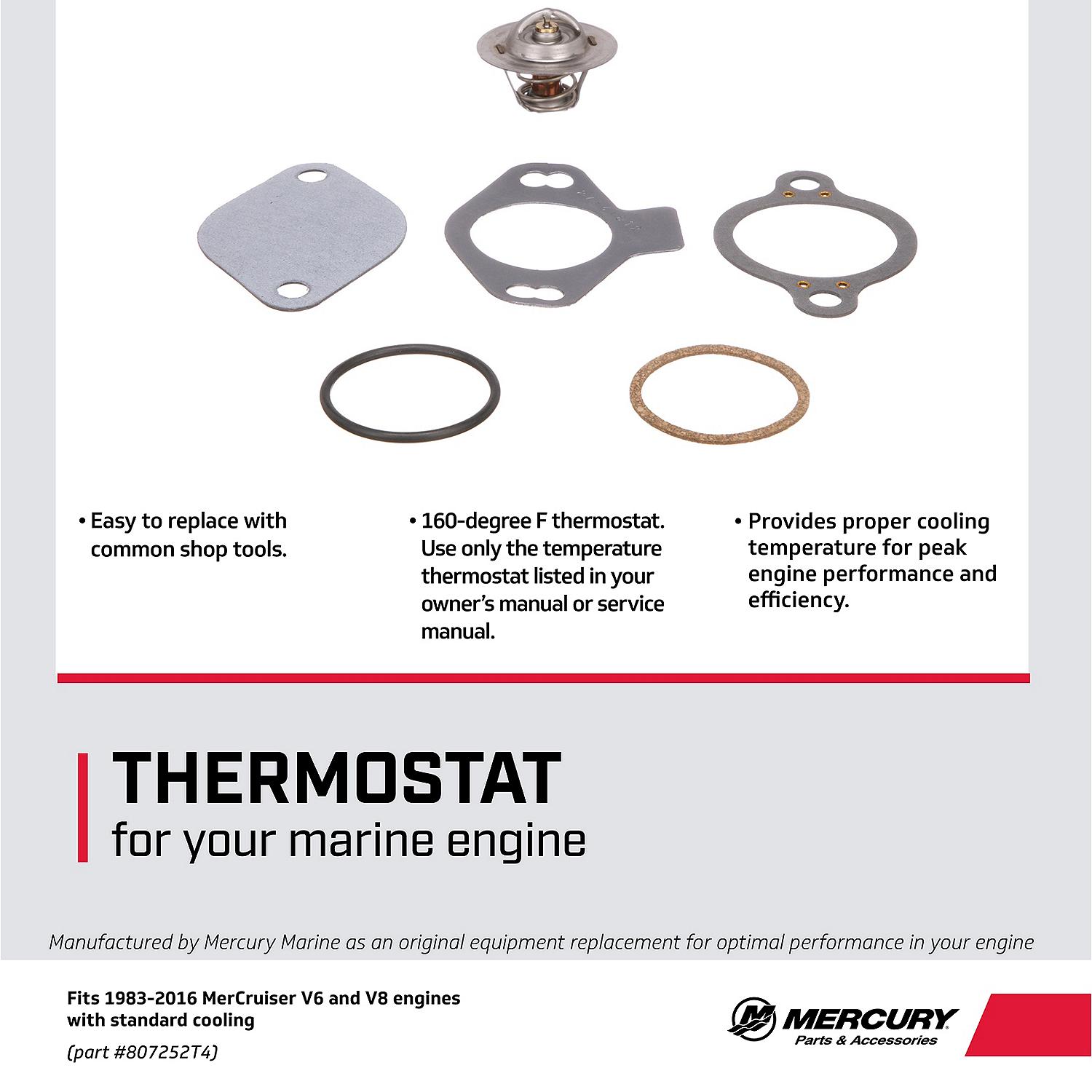 Mercury Replacement Thermostat Kit 808252T4 for V8 and V6 Sterndrive and Inboard Engines