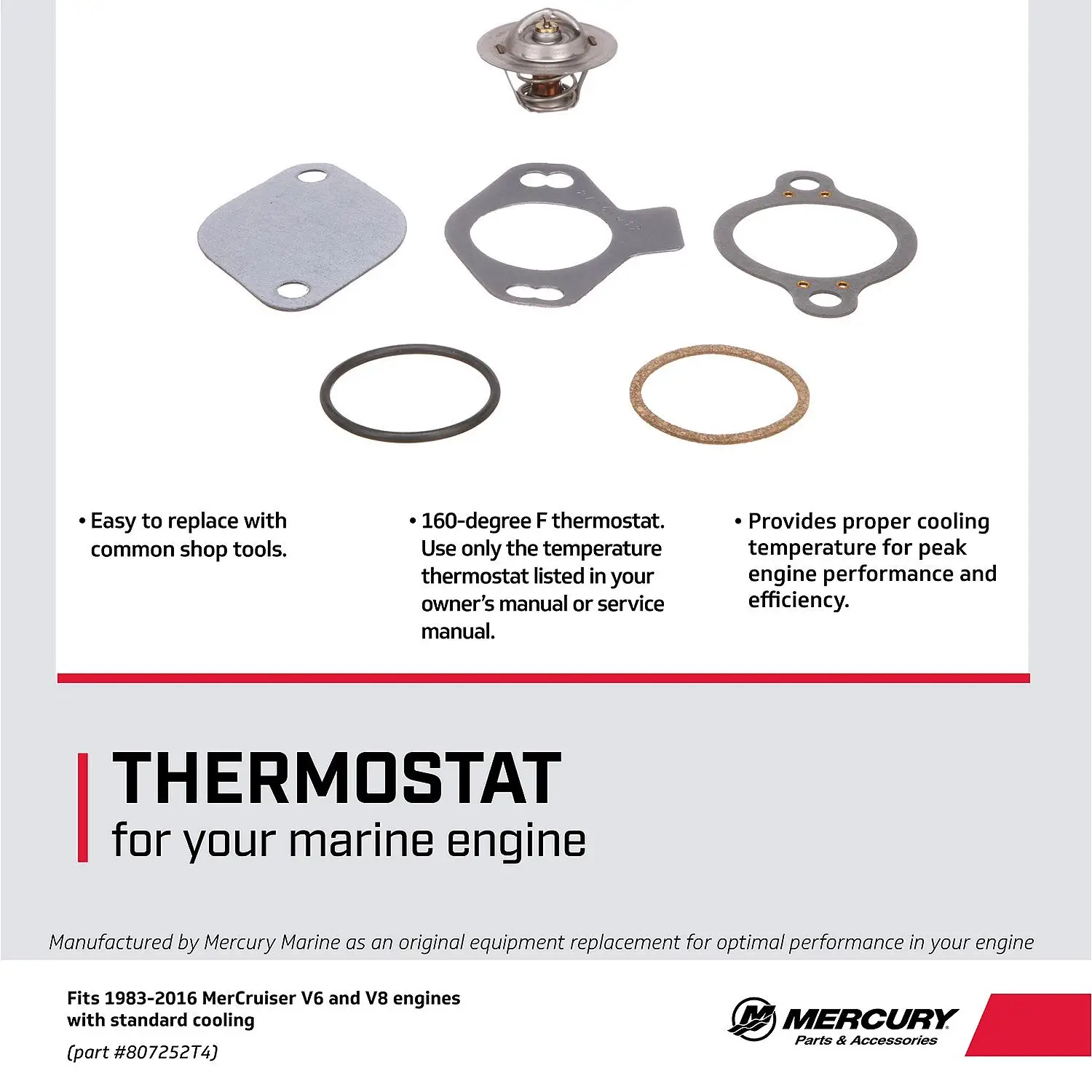 Mercury Replacement Thermostat Kit 808252T4 for V8 and V6 Sterndrive and Inboard Engines